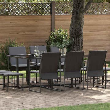 vidaXL Tuin Eettafel Set 11 st Zwart Staal, Verzenden, Nieuw