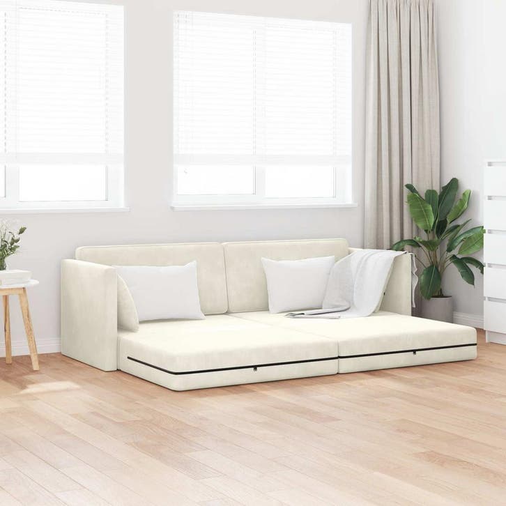 vidaXL Vloerslaapbank / zetel Crème 213 x 70 x 77 cm Fluweel, Maison & Meubles, Canapés | Salons, Envoi