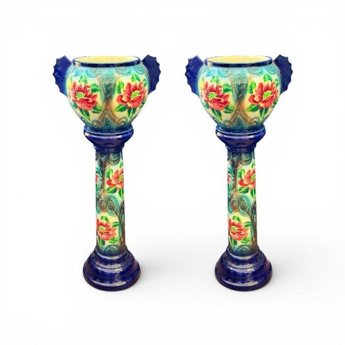 Jardinière (2) - Flores - émaillée - Colonnes, Antiquités & Art, Art | Objets design