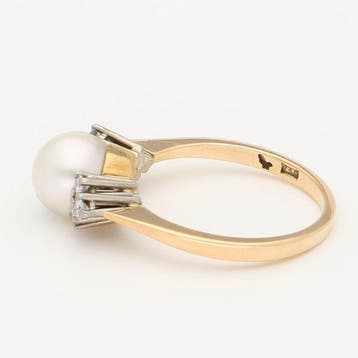 Bague - 18 carats Or jaune, Or blanc Perle - Diamant, Nieuw