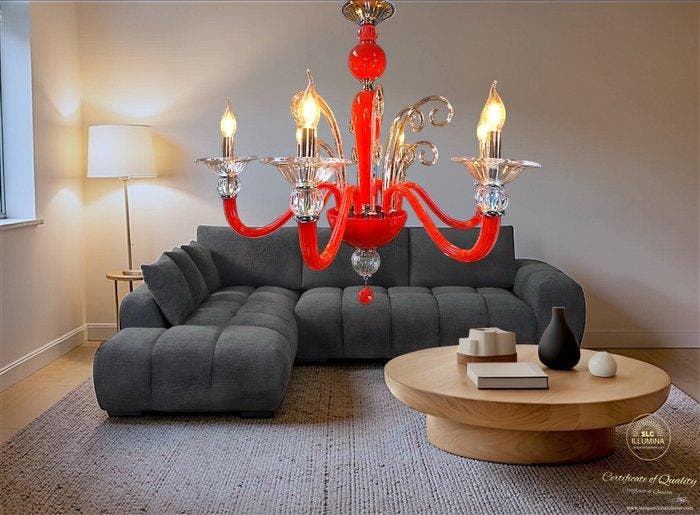 SLC Illumina - MG - Lustre - Cristal - Lustre rouge 6L, Antiquités & Art, Art | Objets design