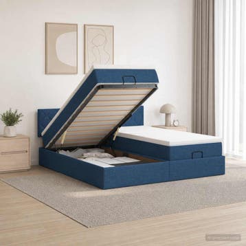 vidaXL Ottoman bed met matras met hoofdeinde 2 st Blauw Stof, Verzenden