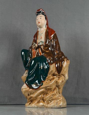 Figuur - Glazed seated guayin - Porselein - China