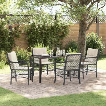 vidaXL Tuin Eettafel Set 5 st Zwart poly rattan, Tuin en Terras, Verzenden, Nieuw