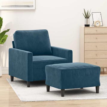 vidaXL Fauteuil met voetenbank / zetel 60 cm fluweel blauw, Verzenden, Nieuw