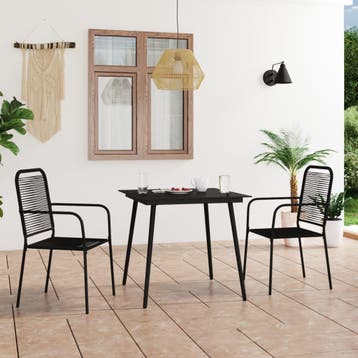 vidaXL 3-delige Tuinset katoenen touw en staal zwart, Verzenden, Nieuw, Tuinset