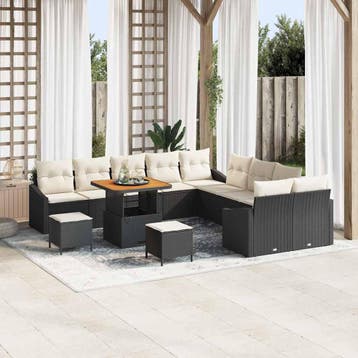 vidaXL Tuinbank Set met kussen met opslag 13 pcs Zwart Poly, Verzenden, Nieuw