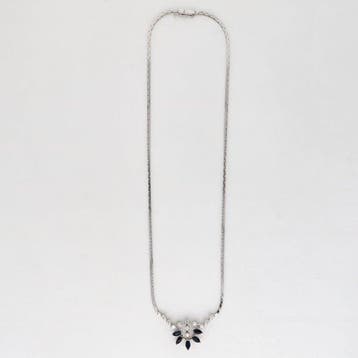 Collier - 14 carats Or blanc Saphir - Diamant