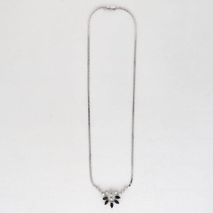 Collier - 14 carats Or blanc Saphir - Diamant, Bijoux, Sacs & Beauté, Colliers