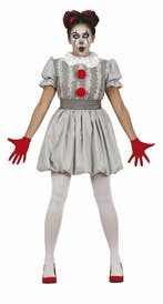 Horror Clown Halloween Kostuum Dames Grijs, Verzenden