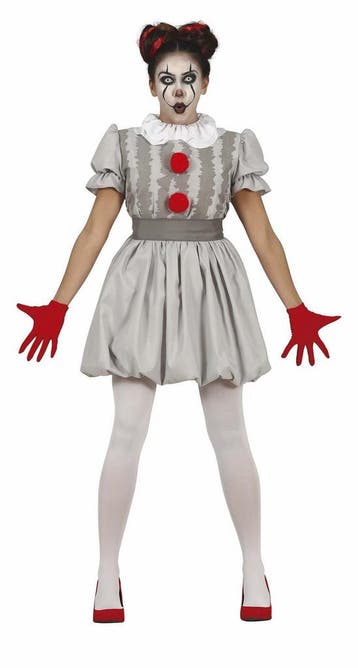 Horror Clown Halloween Kostuum Dames Grijs, Verzenden, Nieuw