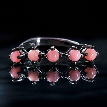 925 zilver zwart rhodiumgecoat - roze opaal - Ring
