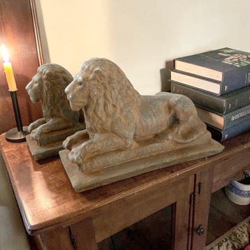 sculptuur, Leoni coppia - 21 cm - Steen