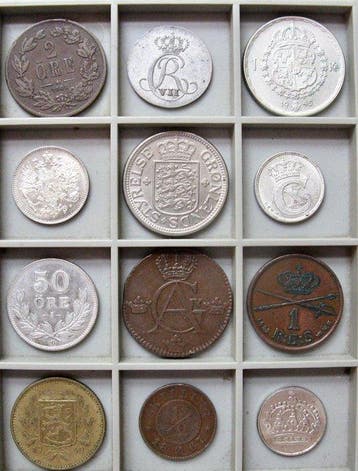 Groenland, Scandinavië. 12 Different Coins 1806-1960 |