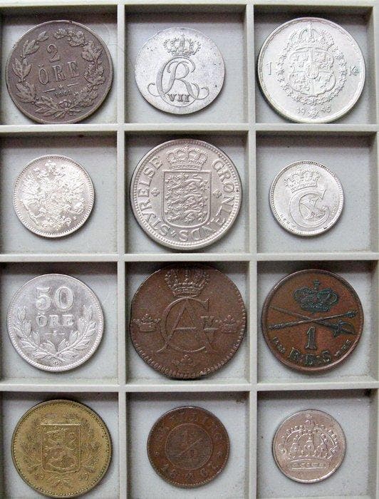 Groenland, Scandinavië. 12 Different Coins 1806-1960 |, Postzegels en Munten, Munten | Europa | Niet-Euromunten