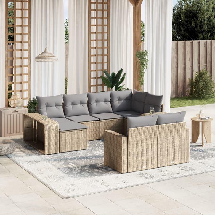vidaXL 10-delige Loungeset met kussens poly rattan beige, Jardin & Terrasse, Ensembles de jardin, Envoi