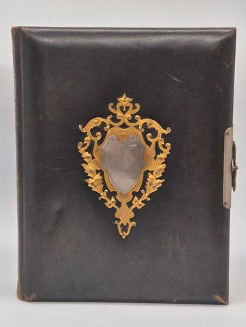Album photo - Antikes Fotoalbum – Leder mit Goldschnitt und, Antiquités & Art