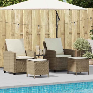 vidaXL 4-delige tuinbankset met kussens beige polyrotan, Verzenden