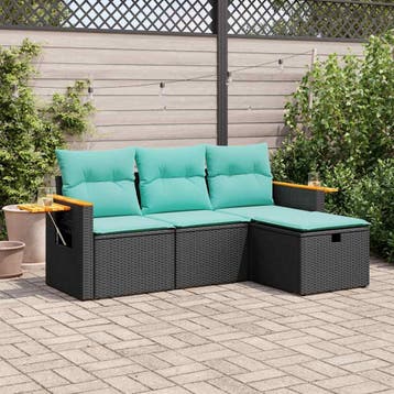 vidaXL 4-delige Loungeset met kussens poly rattan zwart, Verzenden, Loungeset