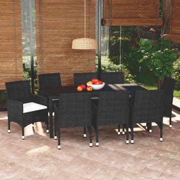 vidaXL 9-delige Tuinset met kussens poly rattan zwart, Verzenden, Nieuw, Tuinset