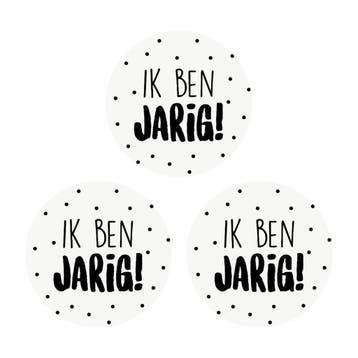 Ik Ben Jarig Stickers - 40 mm - Zwart/Wit - 60 Stuks -, Hobby en Vrije tijd, Verzenden, Nieuw