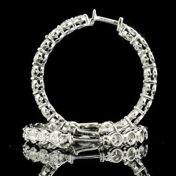 Hoepel oorbellen - 18 karaat Witgoud - 5.10ct. tw. Diamant