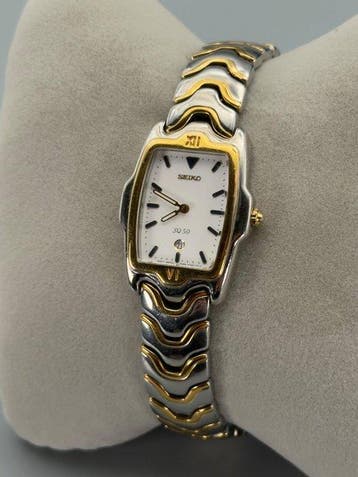 Seiko - SQ 50 7N89-F160 – Two-Tone Wave Tank Ladies Watch -