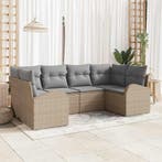 vidaXL Tuinbank Set met kussen 6 pcs Beige Poly Riet, Verzenden, Nieuw