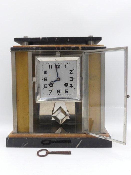 Tafelklok - Art Deco Marmer, Metaal - 1930-1940, Antiek en Kunst, Antiek | Klokken