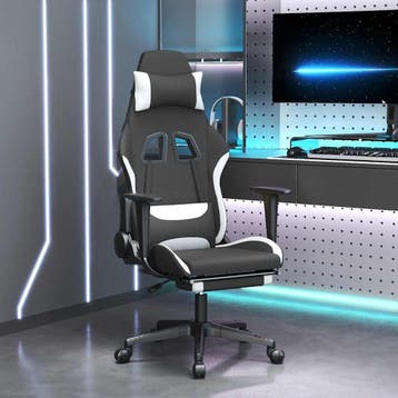 vidaXL Massage gamestoel met voetensteun stof zwart en wit, Huis en Inrichting, Stoelen, Verzenden, Nieuw