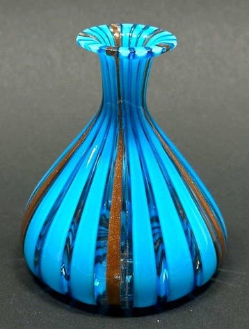 Vaso Murano Nastri Blu e Avventurina – Italia – Anni ‘70 -