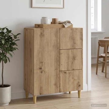 vidaXL Dressoir Artisanaal eiken 66 x 34,5 x 90 cm Bewerkt, Huis en Inrichting, Kasten | Dressoirs, Verzenden, Nieuw
