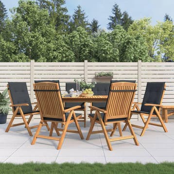 vidaXL Verstelbare klapstoelen met kussens, 6 stuks, massief, Verzenden, Nieuw
