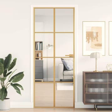 vidaXL Binnendeur smal 83x201,5 cm gehard glas en aluminium, Doe-het-zelf en Bouw, Deuren en Vliegenramen, Verzenden