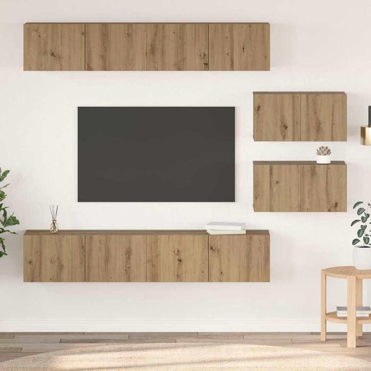 vidaXL Tv-meubelset Wandgemonteerd 6 pcs Artisan Eiken, Huis en Inrichting, Kasten |Televisiemeubels, Nieuw, Verzenden