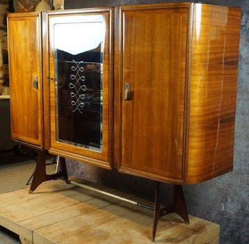 Drankkast - Hout, Messing, Glas - Mobiele bar / credenza