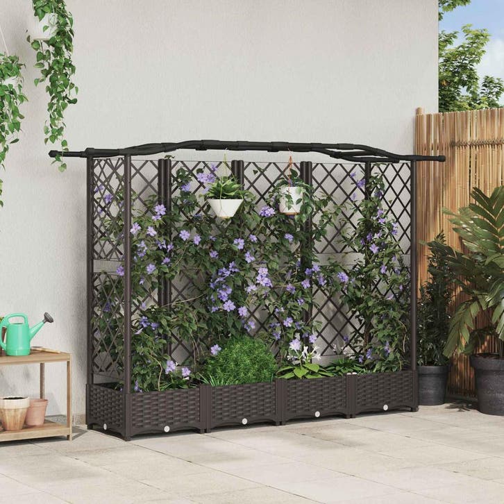 vidaXL Verhoogd Bed met Trellis en Dak Bruin 203,5 x 40 x, Tuin en Terras, Bloempotten, Nieuw, Verzenden
