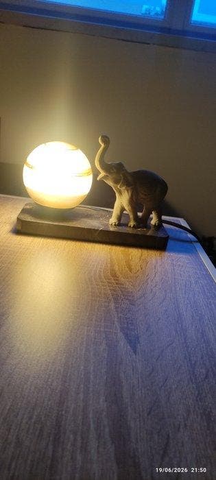 Lampe - verre dépoli, marbre noir veiné - Veilleuse art déco