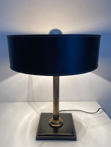 Lampe de table - Cuir, Laiton, Antiquités & Art