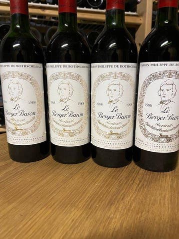 1986 & 1988 x 3 Le Berger Baron - Bordeaux - 4 Flessen (0.75, Verzamelen, Nieuw