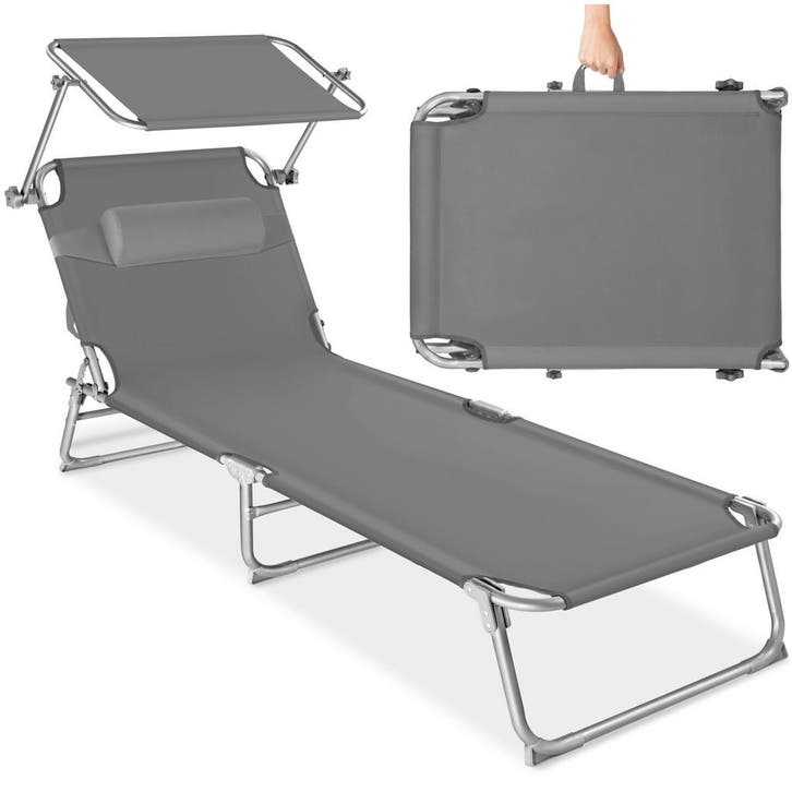 Ligbed 4-niveaus met hoofdkussen - grijs, Tuin en Terras, Tuinsets en Loungesets, Verzenden