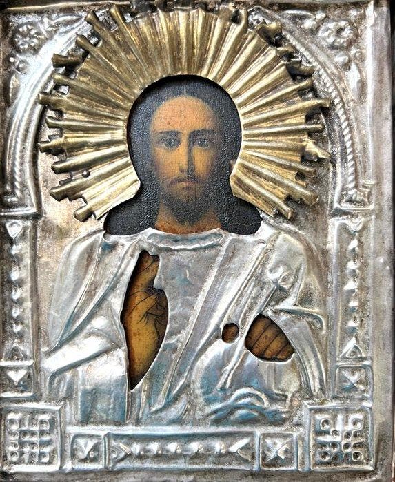 Icoon - Christus Pantokrator - Metaal - Russin, Antiek en Kunst, Kunst | Niet-Westerse kunst