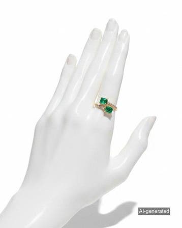 Ring - 14 karaat Geel goud - 1.65ct. tw. Smaragd - Diamant