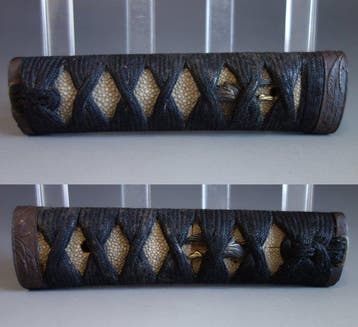 Fuchi - Koper - crane menuki racoon kashira - Japan - Edo