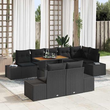 vidaXL Tuinbank Set 9 st Zwart poly rattan, Verzenden, Nieuw