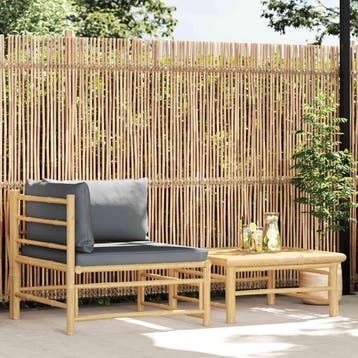 vidaXL 2-delige Loungeset met donkergrijze kussens bamboe, Verzenden, Nieuw