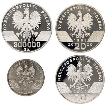 Polen. 2, 20 & 300.000 Zlotych, incl. silver 1993/2002 -