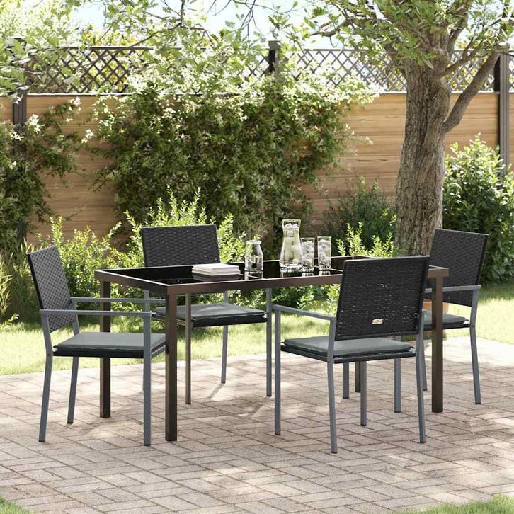 vidaXL Tuin Eettafel Set 5 pcs Zwart en Lichtgrijs PE Riet, Tuin en Terras, Tuinsets en Loungesets, Nieuw, Verzenden