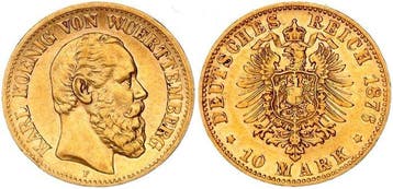 Duitse Keizerrijk Württemberg Stuttgart. Karl (1864-1891)., Postzegels en Munten