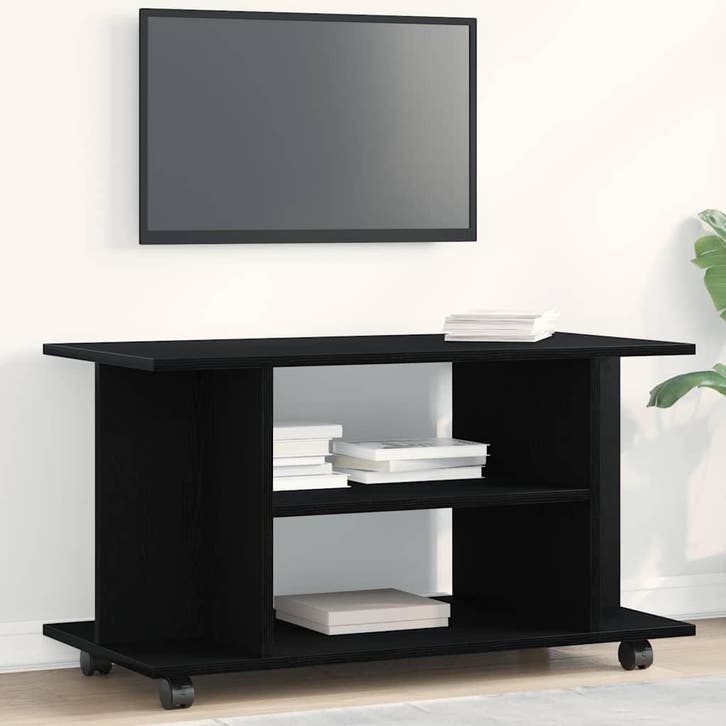 vidaXL TV-meubel met wielen Zwarte eik 80x40x45 cm, Huis en Inrichting, Kasten |Televisiemeubels, Nieuw, Verzenden